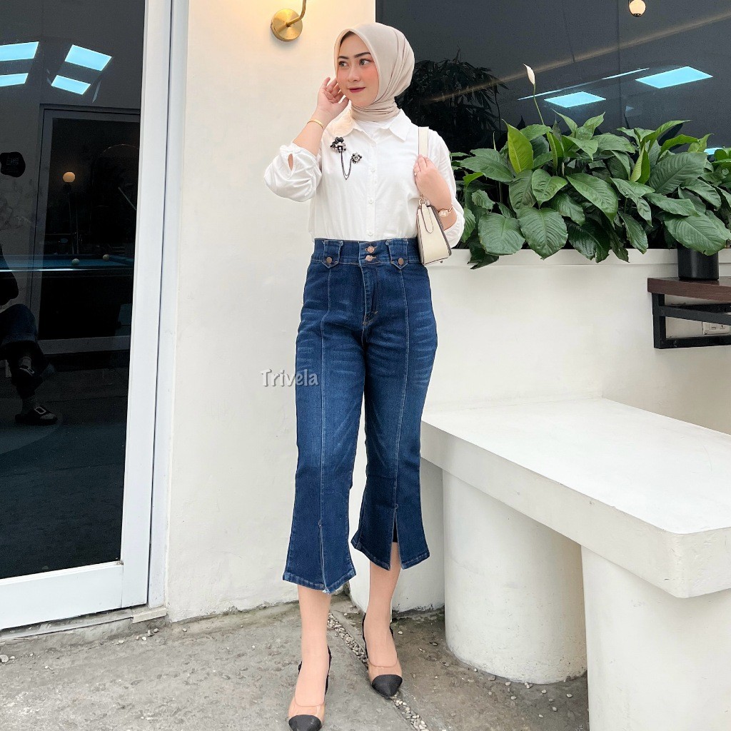 SC TRIVELA - CELANA JEANS CUTBRAY 7/8 SLIT - SLIT 7/8 CUTBRAY STRETCH - AZELYN