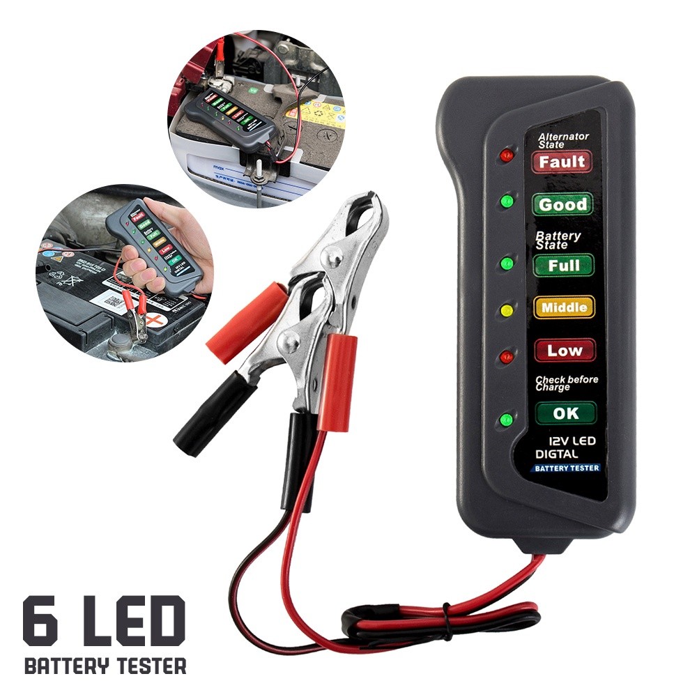Tester Digital Aki Mobil Motor Dengan 6 LED 12V 12Volt 12 VOLT Auto Baterry Tester Lights Display
