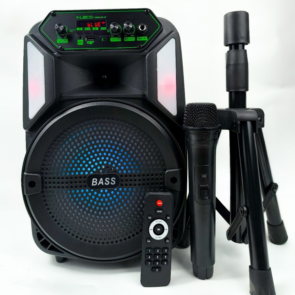 Speaker Bluetooth Portabel FLECO F-8606 LED KF 8.5 Inch dengan Karaoke Wireless dan Mikrofon INclude