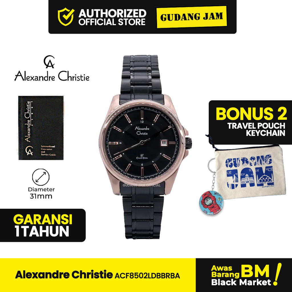 Jam Tangan Wanita Alexandre Christie AC 8502 LDB AC 8502 LDBBRBA Black Rose Gold