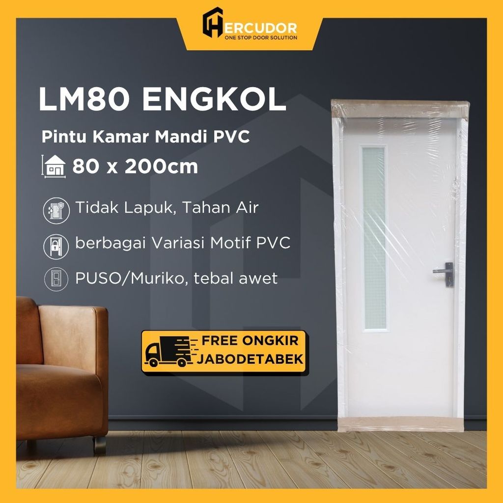 Pintu Kamar Mandi PVC Tebal 80x200 LM80 Polos + KUNCI ENGKOL