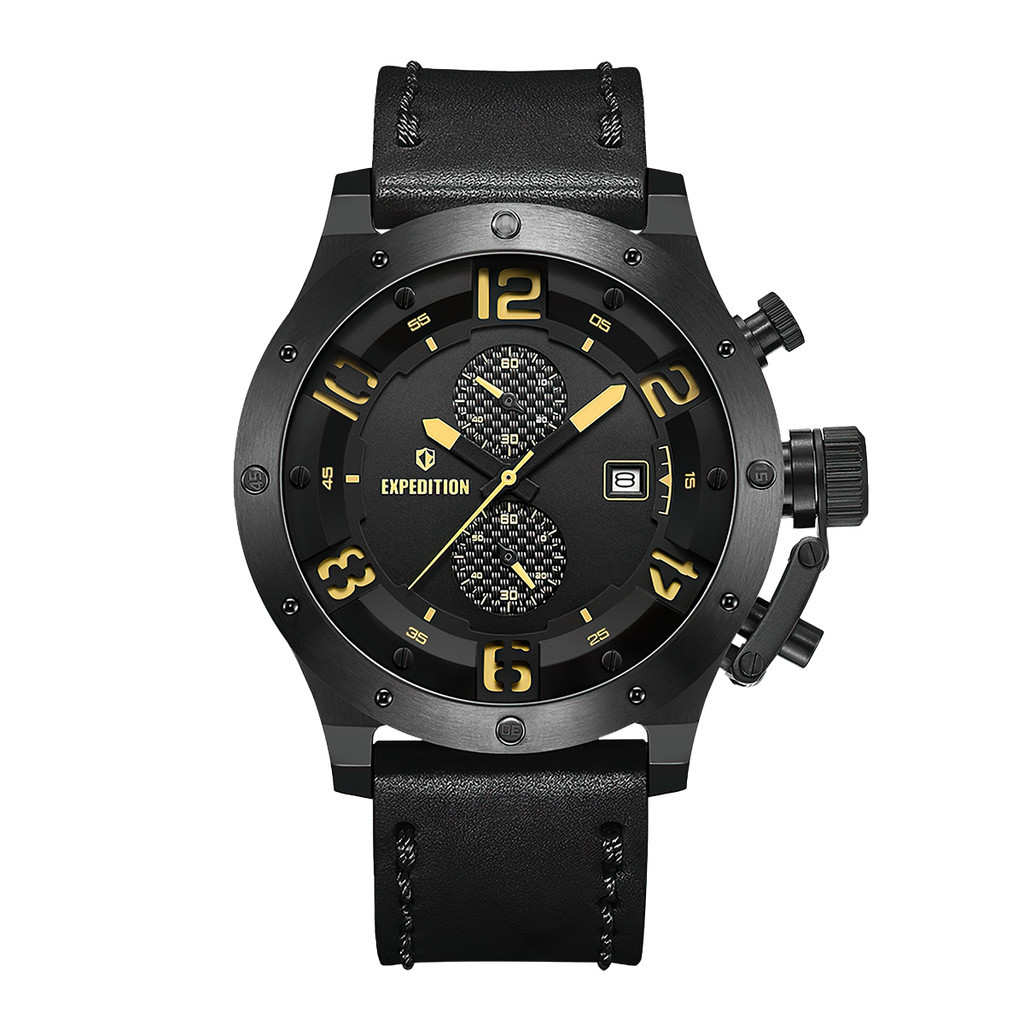 Jam Tangan Pria Expedition Chronograph E 6381 MCLIPBAIVBO1 Black Dial Black Genuine Leather Strap