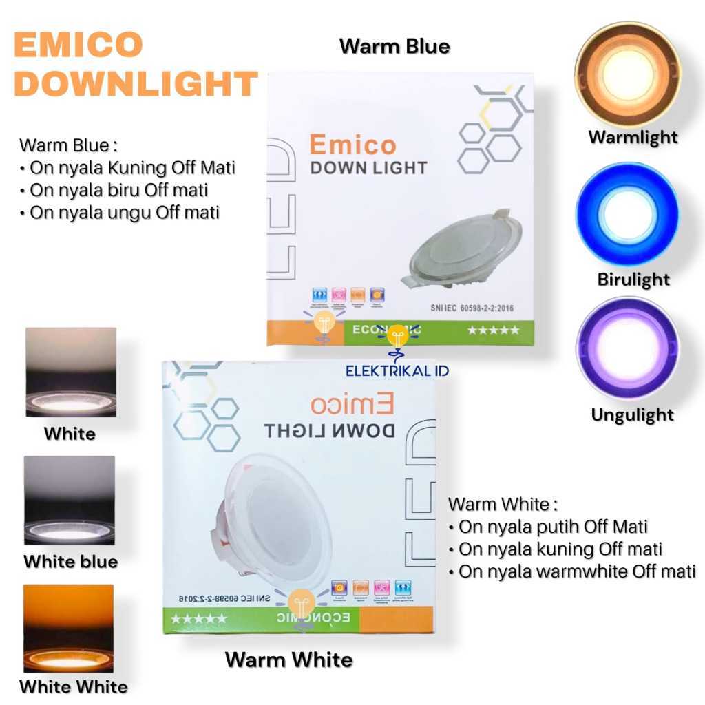 EMICO lampu downlight LED 6 watt 3 warna