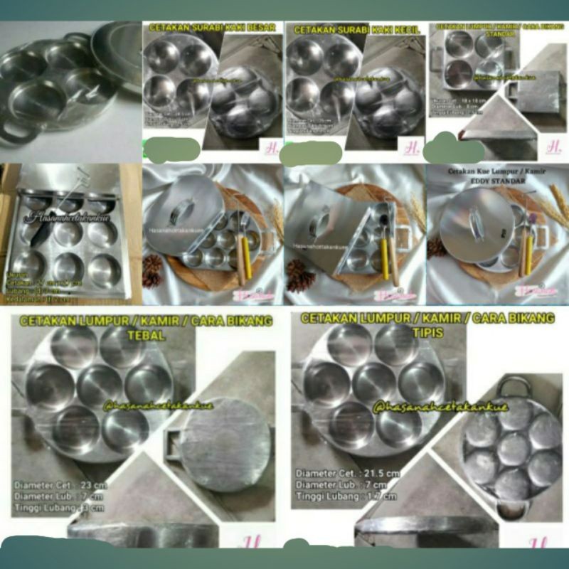 Cetakan Kue Lumpur/Martabak Mini Alumunium Cor Panda/Eddy 4/7/9/10 Lubang Kamir/Apem Selong/Carabika