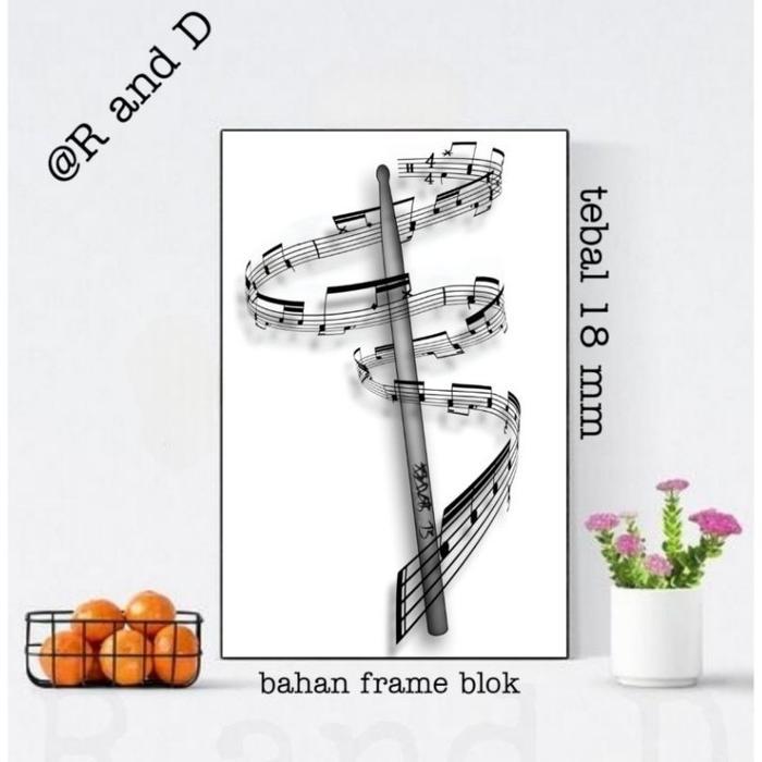 Hiasan dinding kamar gambar gitar ukuran 60x40 bingkai kayu, Dekorasi dinding studio musik ukuran 40