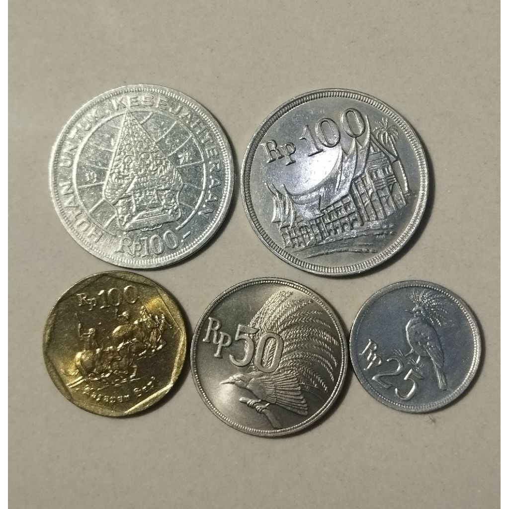 SC23 Set Koin 5 Keping Uang Koin Kuno Indonesia ASLI Cucian