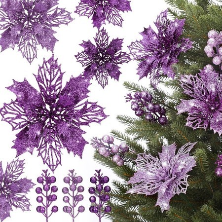 Aksesoris Ornamen Natal SERBA UNGU/PURPLE Bola Pita Bunga Artificial Boneka Hiasan Dekorasi Xmas Gan