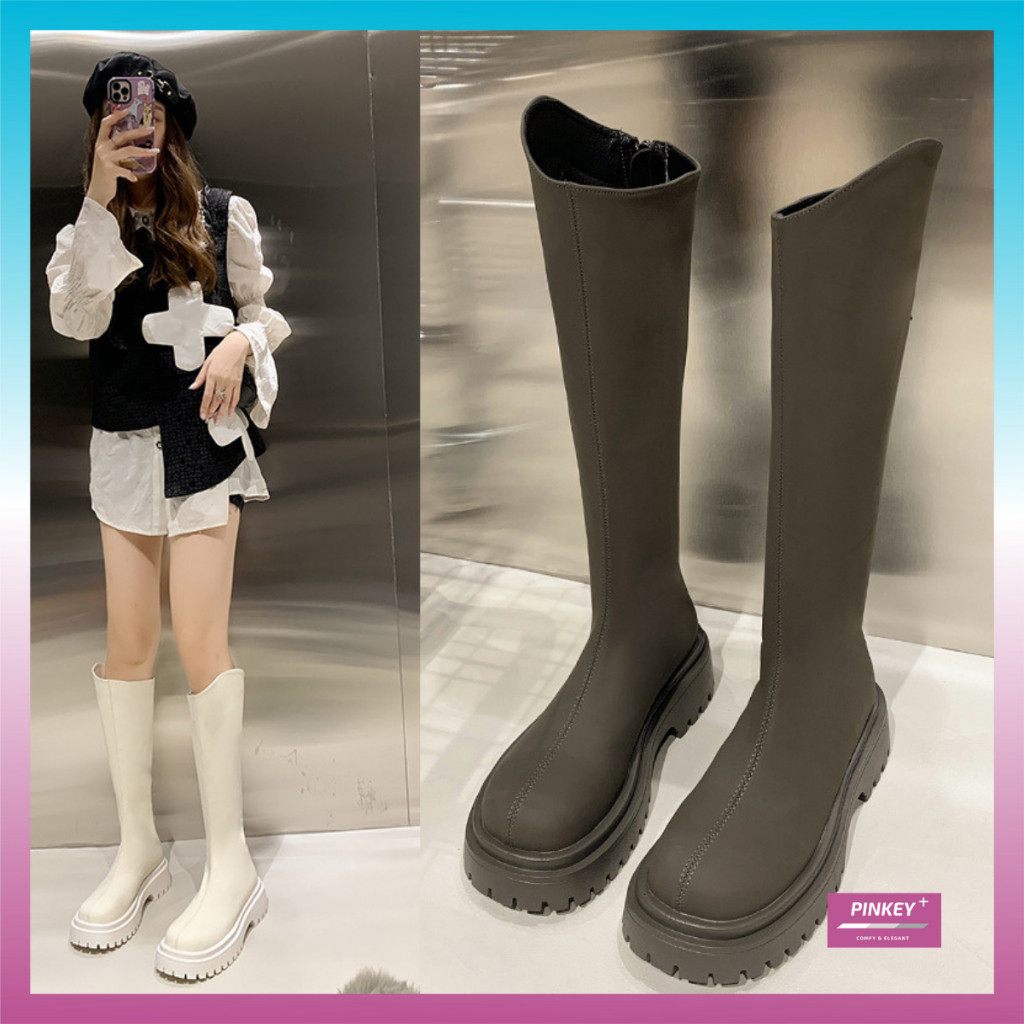 PINKEY P160 Sepatu Boots Kulit Sintetis Panjang wanita Fashion Sepatu Bot Setinggi Lutut Wanita