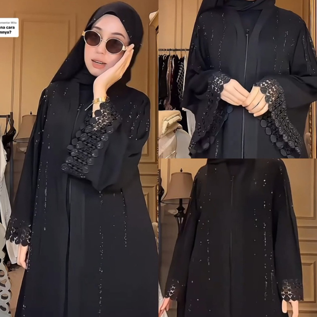 Abaya NAWIRA by ophie Abaya Maroko Turki Turkey Jet Black Umroh READY DRESS LEBARAN