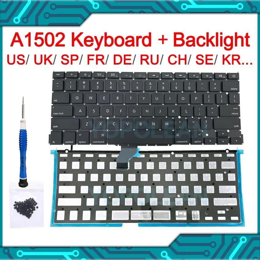 New Laptop A1502 Keyboard US UK Spain Russian Fren Swiss Portugal Layout For Macbook Pro Retina 13" 