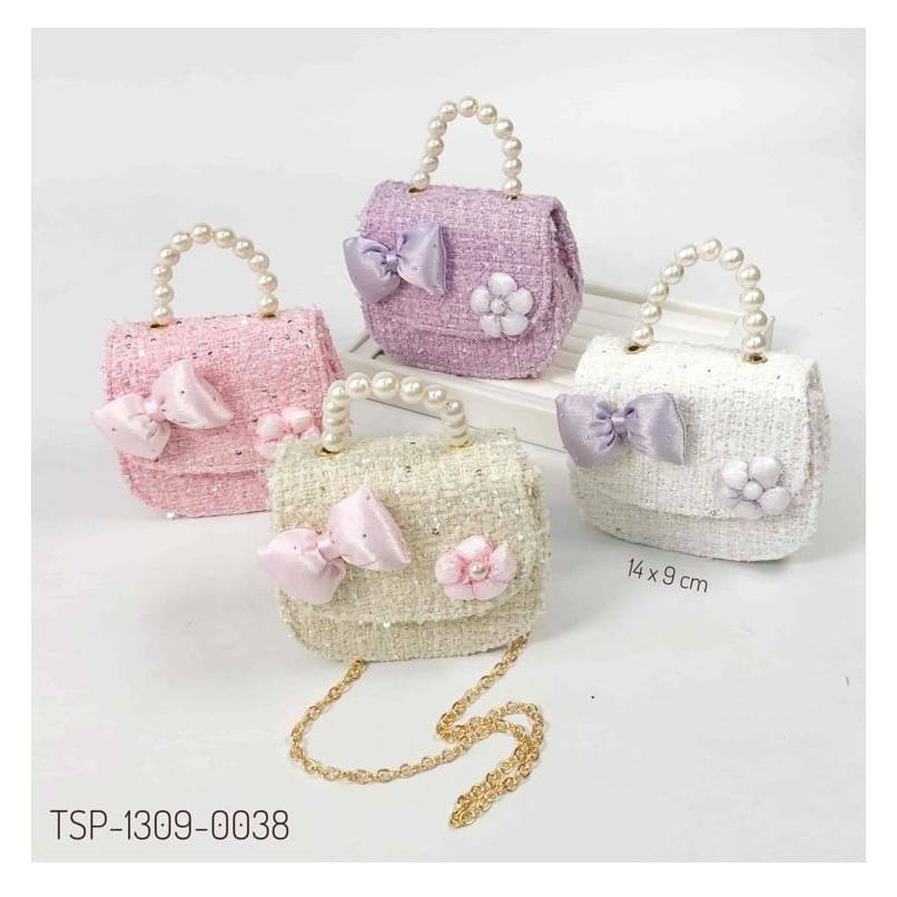 Tas Selempang Mini Anak Perempuan Mutiara & Pita Lucu