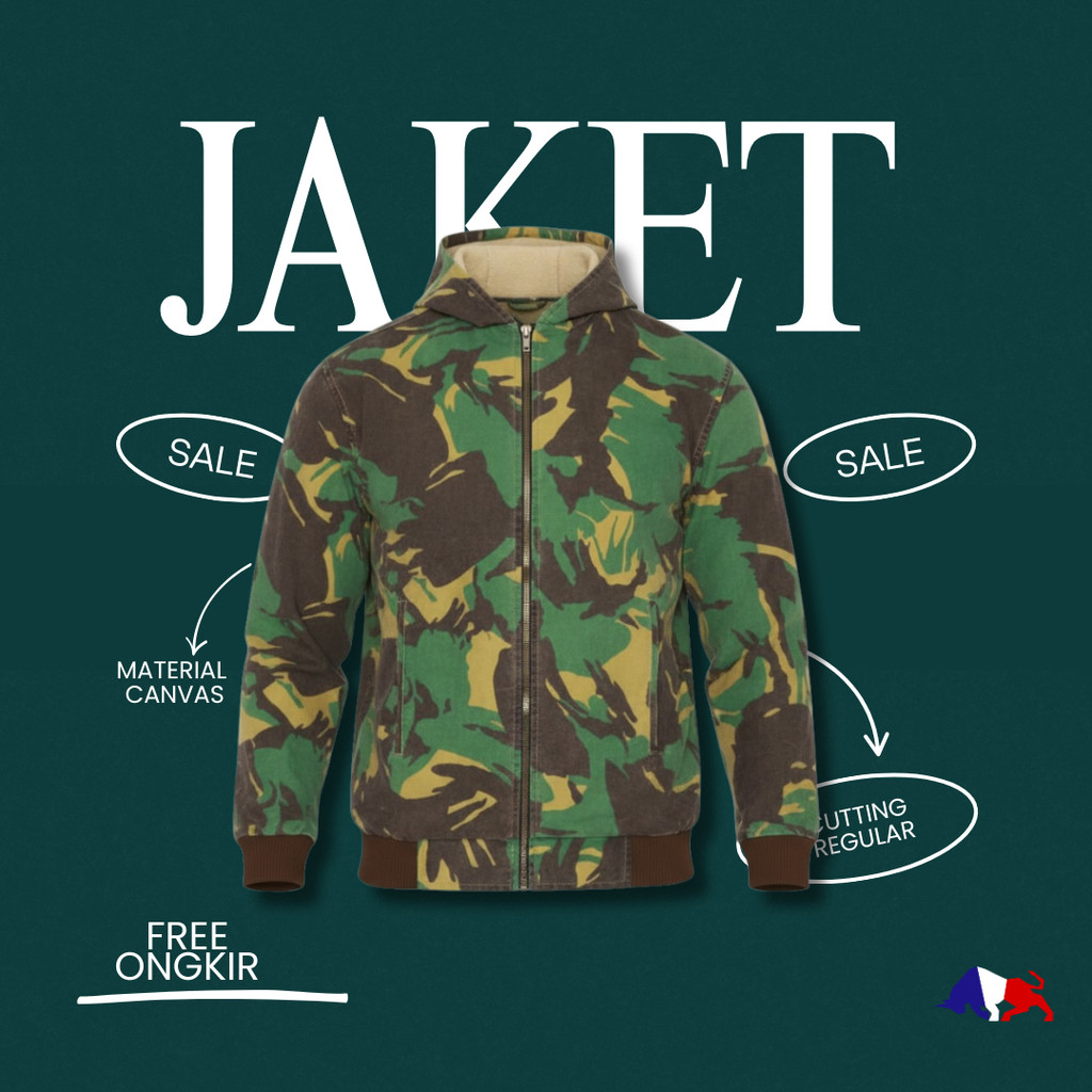 RICARDO Jaket Hoodie Outer Pria Army Doreng Loreng