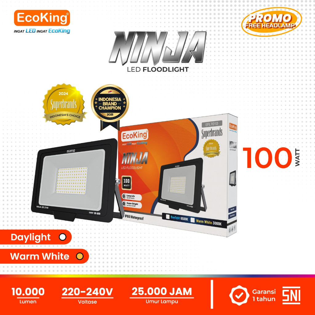 EcoKing Lampu Sorot LED Flood Light Ninja 100W Cahaya Putih/Kuning (NINJA-EFL7010)