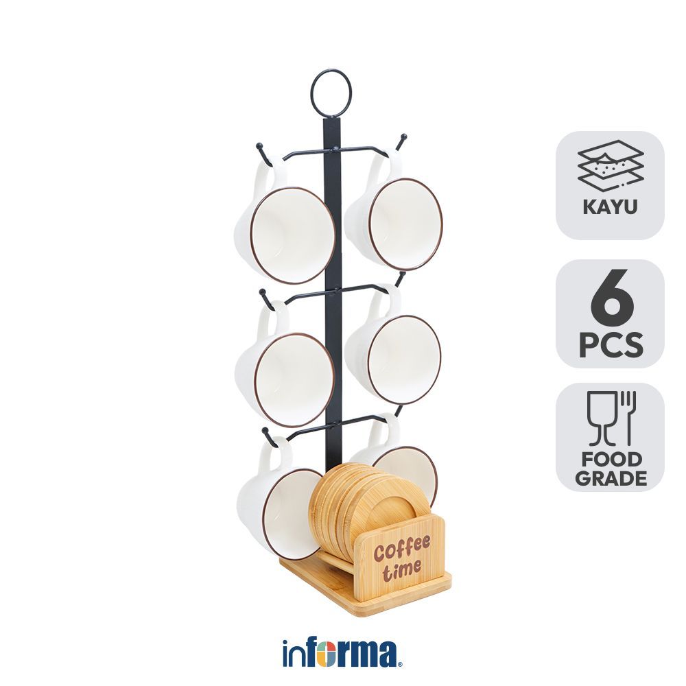 Informa Appetite Miyo Cangkir Porcelain & Saucer Dengan Rak 220 ml Set 6 Pcs - Putih Tea Cup Coffee 