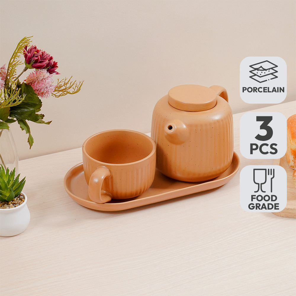 Informa Appetite Set 3 Pcs Hazel Teko Teh & Cangkir Dengan Nampan - Cokelat Mug Gelas Minum Cangkir 