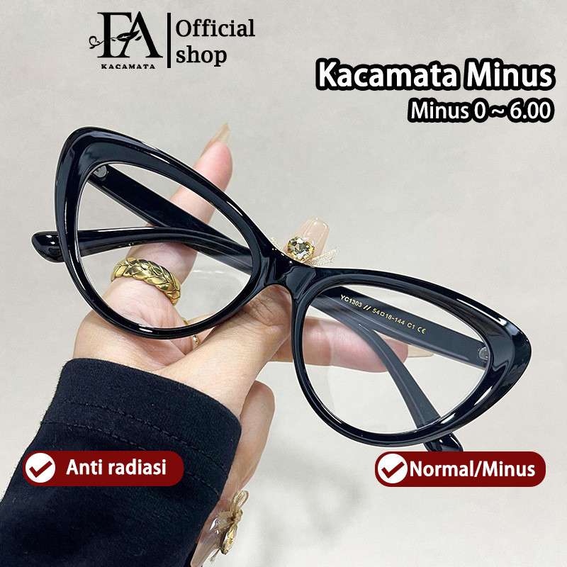 Kacamata MINUS BLUERAY Wanita Cat Eye Frame Anti Radiasi Cylinder Kaca Mata Optik YC1303
