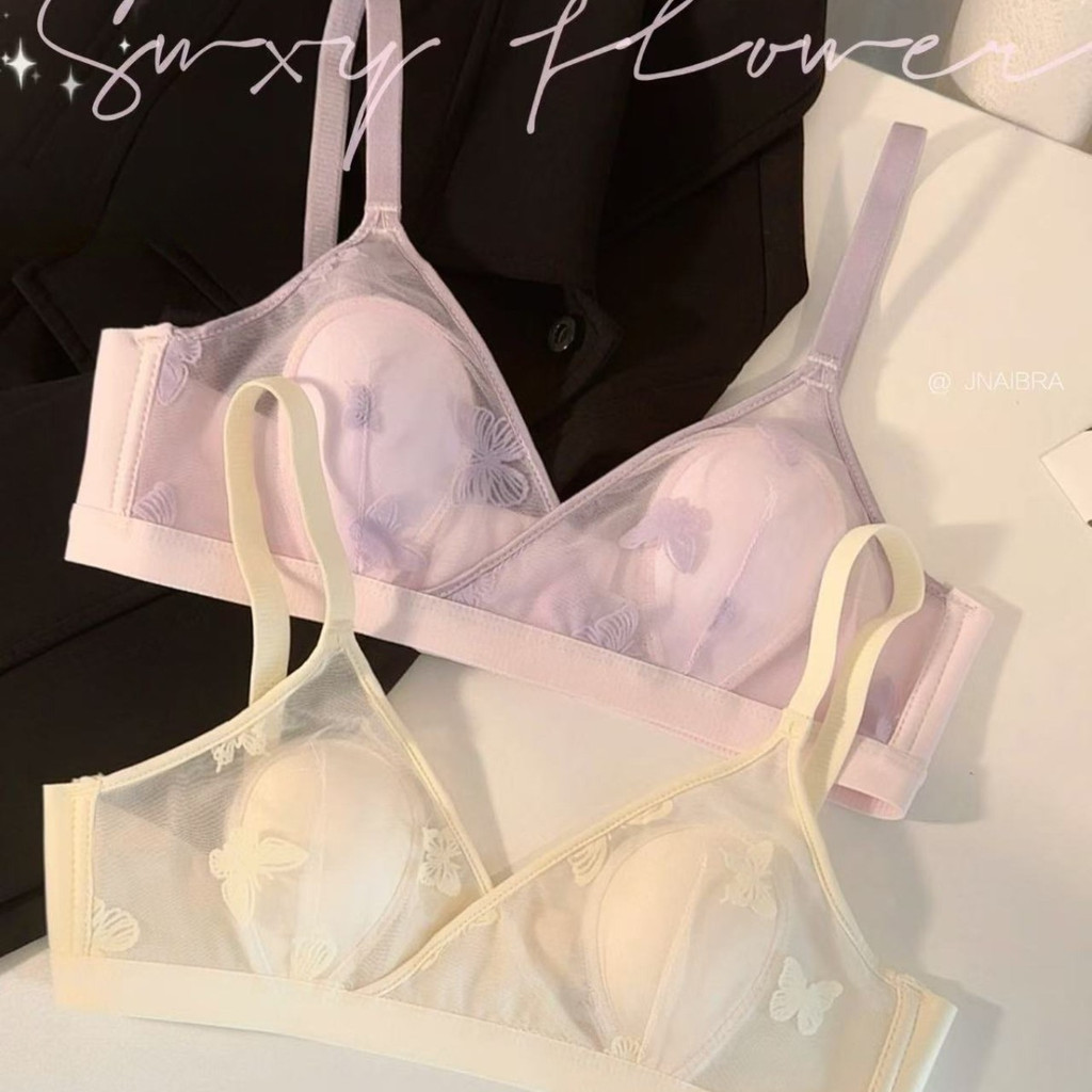 [Miss Lace]Bra wanita model segitiga cup tipis, kecil tanpa pinggiran, renda