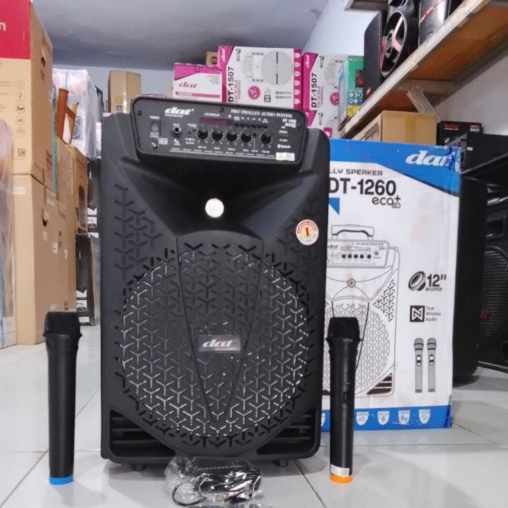 SPEAKER DAT TERBARU DT 1260 ,SPEAKER 12 INCH 2 MIC WIRELESS