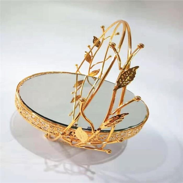 Tempat kue mirror tray nampan kaca mewah cake stand tempat cupcakes