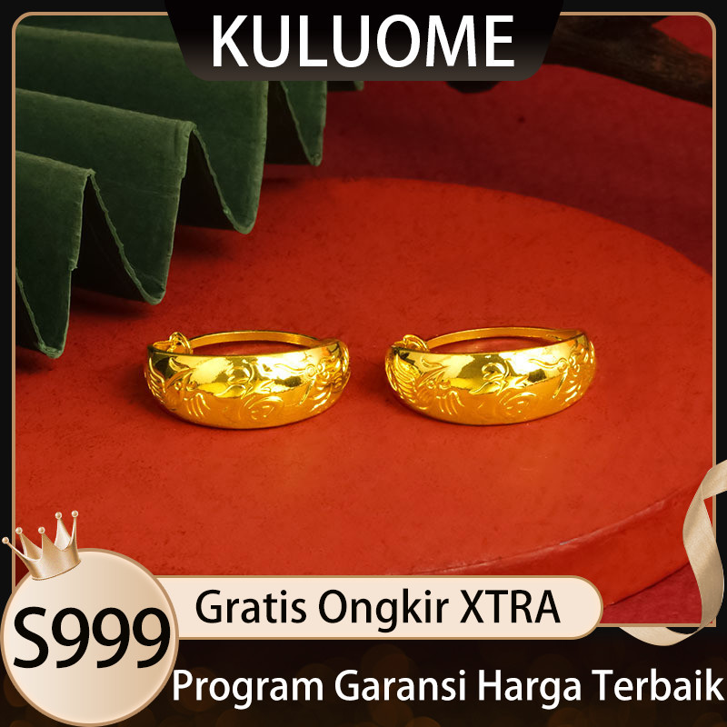 KULUOME Anting Emas Anting Emas Pasir untuk Wanita Warna Tahan Lama Tas Lotus Anting Lingkaran Naga 