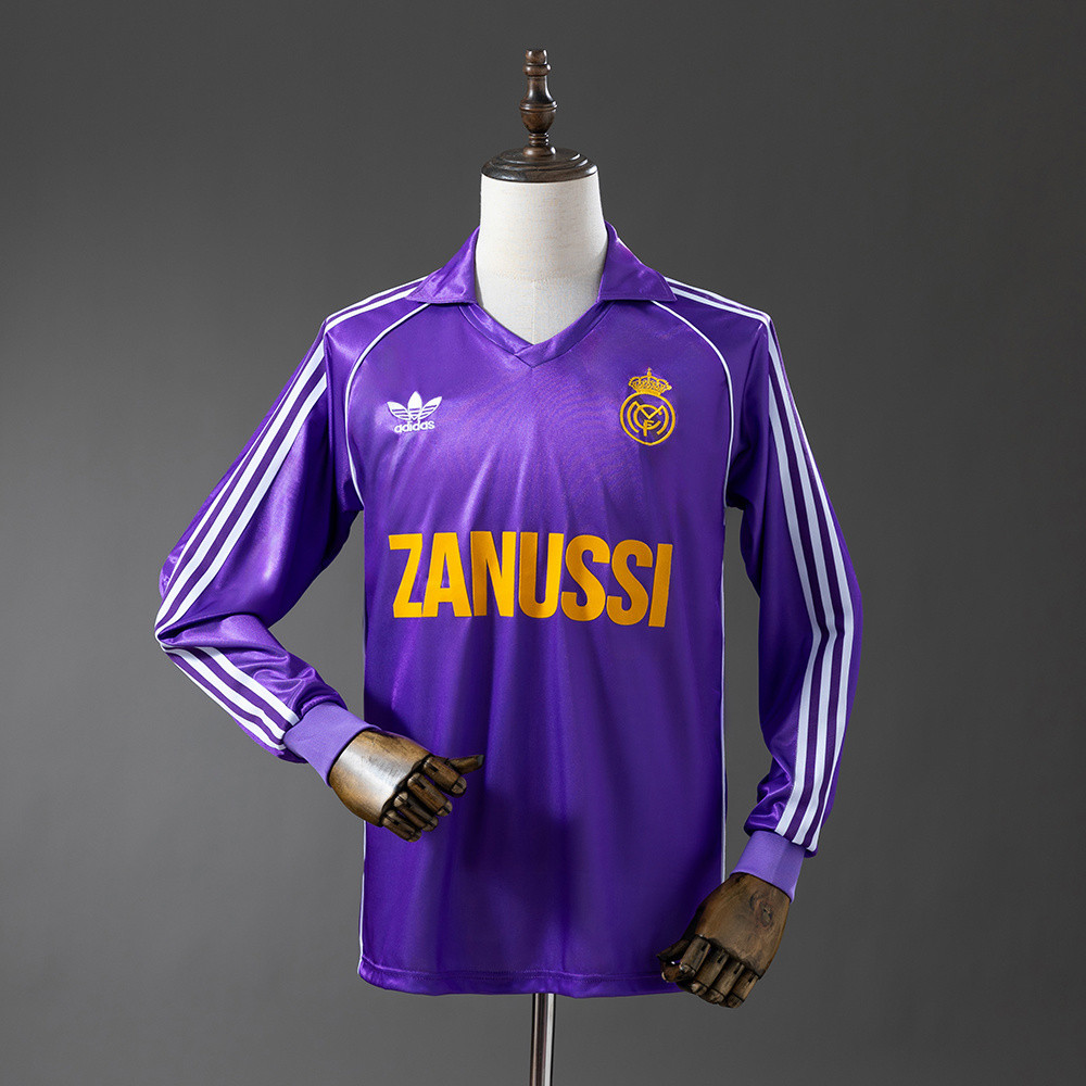 Jersey Real Madrid 84/85 Away Long Sleeve Retro T shirt pria