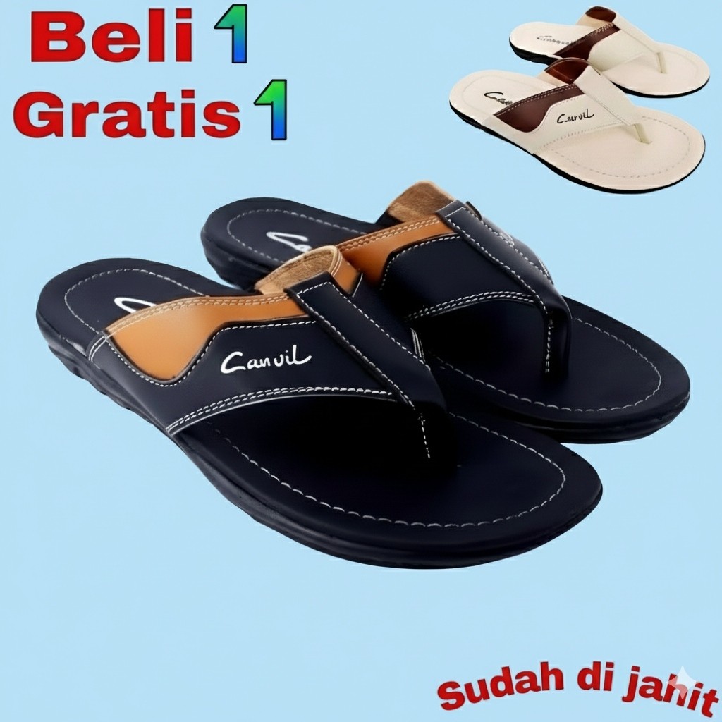 SANDAL TERBARU KEKINIAN SELOP JAPIT KEREN CARVIL ELEGANT PRIA KULIT KASUAL PROMO LOKAL