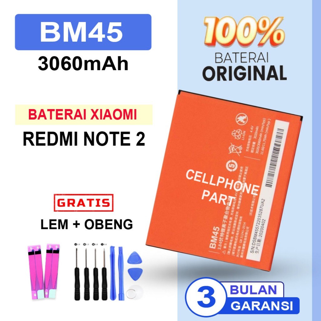BATERAI BATRE XIAOMI REDMI NOTE 2 / BM45 ORIGINAL Distributor ( lem & obeng )