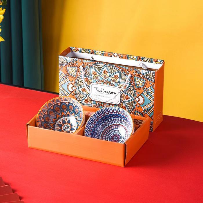 Souvenir mangkuk set porselen biru dan putih bermutu tinggi  keramik kotak hadiah  Jepang kado perni