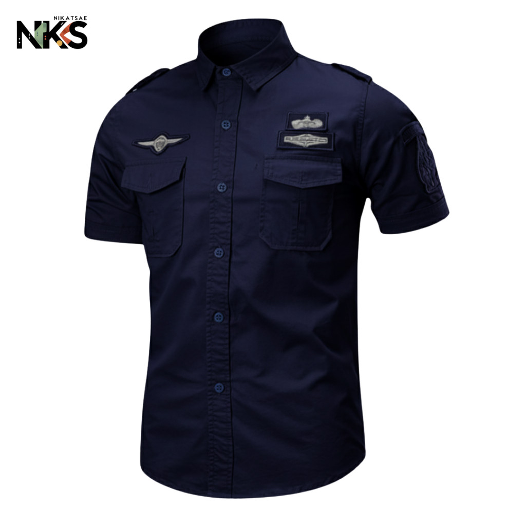Kemeja Pria Navy Lengan Pendek Bordil / Kemeja Tactical / Baju Tactical / Kemeja / Kemeja Pria