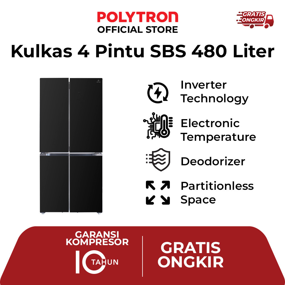 POLYTRON Kulkas 4 Pintu 480L Side by Side PRS 510X