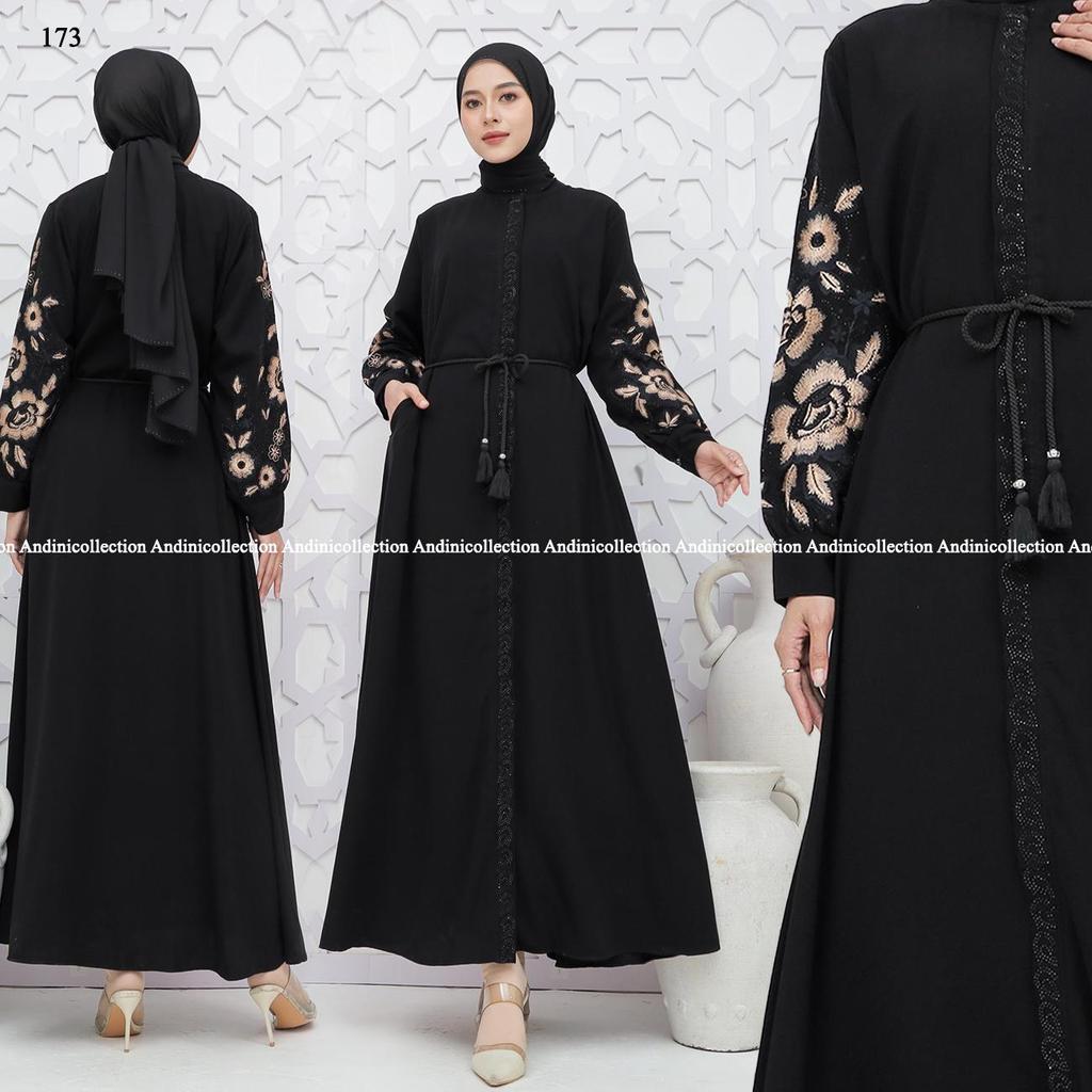 Abaya Jetblack Hitam Pekat Jetblack Premium Full Sleting Gamis Outer Syari Muslimah remaja untuk Umr