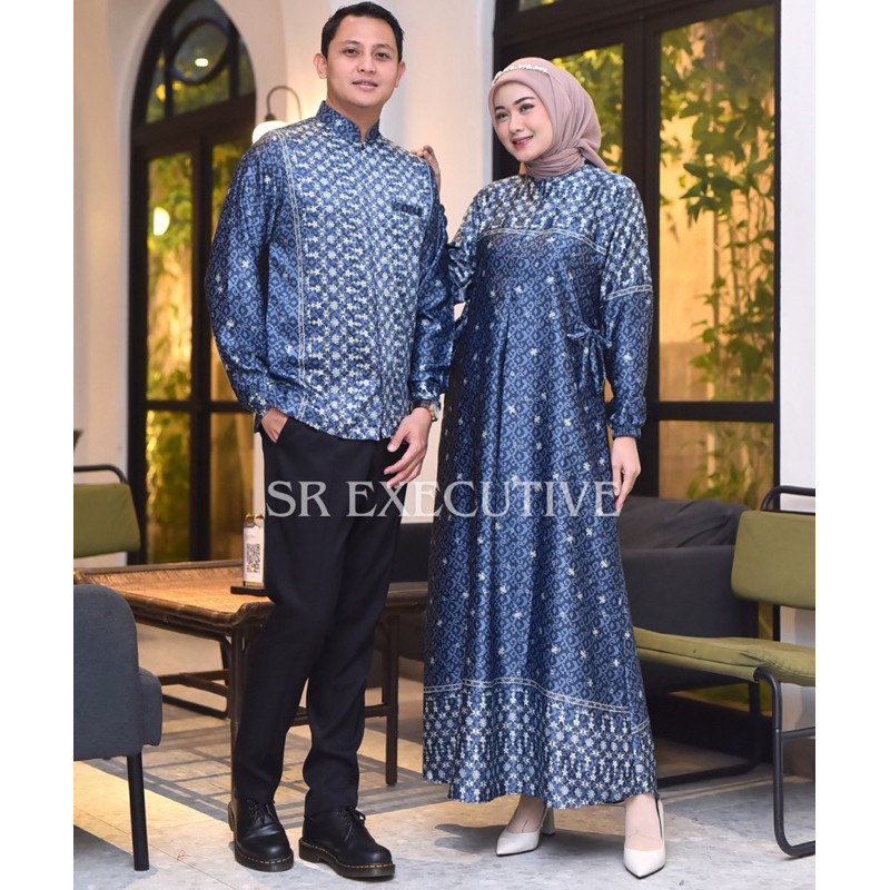 AANTOI SELLER Couple MEDINNA Bahan Silk Premium Motif Bunga Elegan Busui Friendly Set Couple Kemeja 