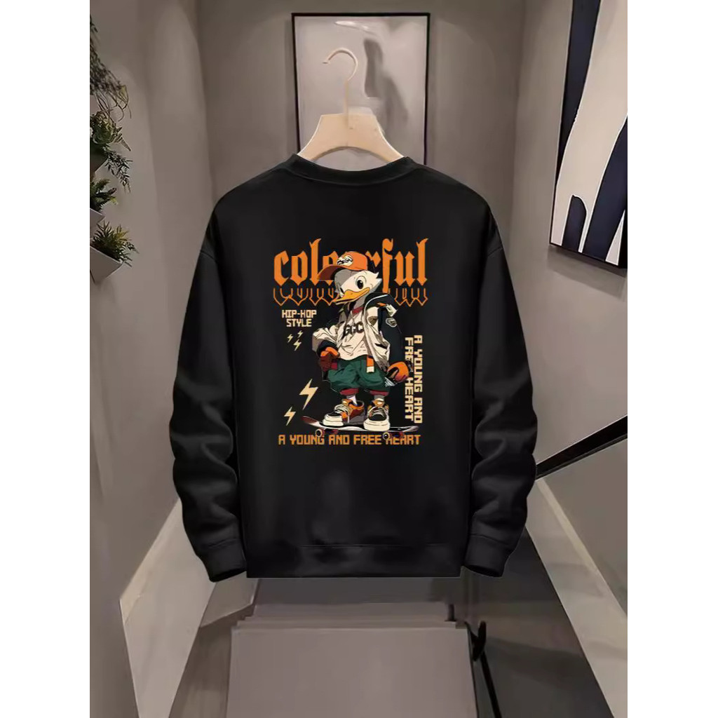 [Saror]Sweatshirt Pishi Pria Merek Trendy Jaket Pullover Leher Bulat Lengan Panjang T Baju Kaos