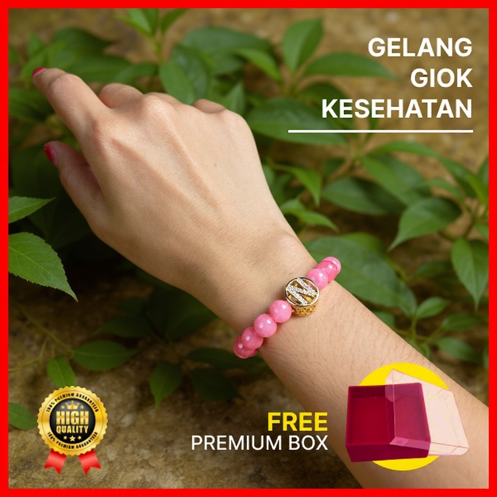 Gelang Batu Giok Pink Muda Elastis / Batu Alam Pria Wanita / Fashion Healing Bracelet