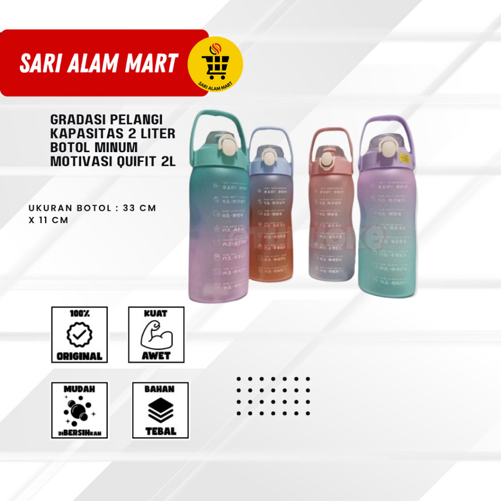 Sari Alam Mart - [BOTOL VIRAL] GRADASI PELANGI KAPASITAS 2 LITER Botol Minum Motivasi Quifit 2L Boto