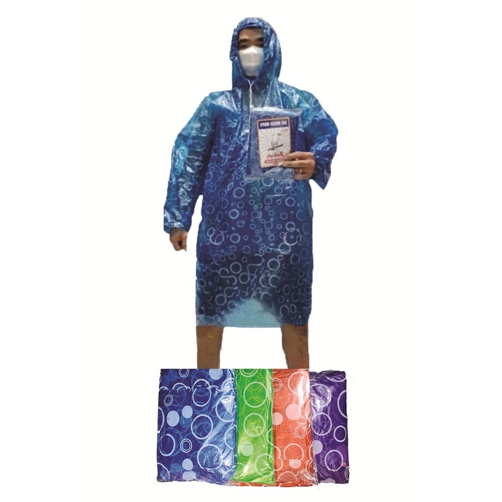 Jas Hujan Ponco Lengan Panjang Plastik HDPE Polkadot