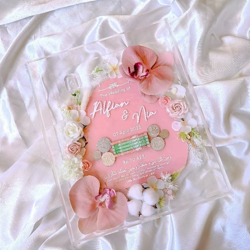 MAHAR FULL AKRILIK BRUSH FRAME TRANSPARAN 25X30 / MAHAR NIKAH / MAHAR UANG / MAHAR KEKINIAH