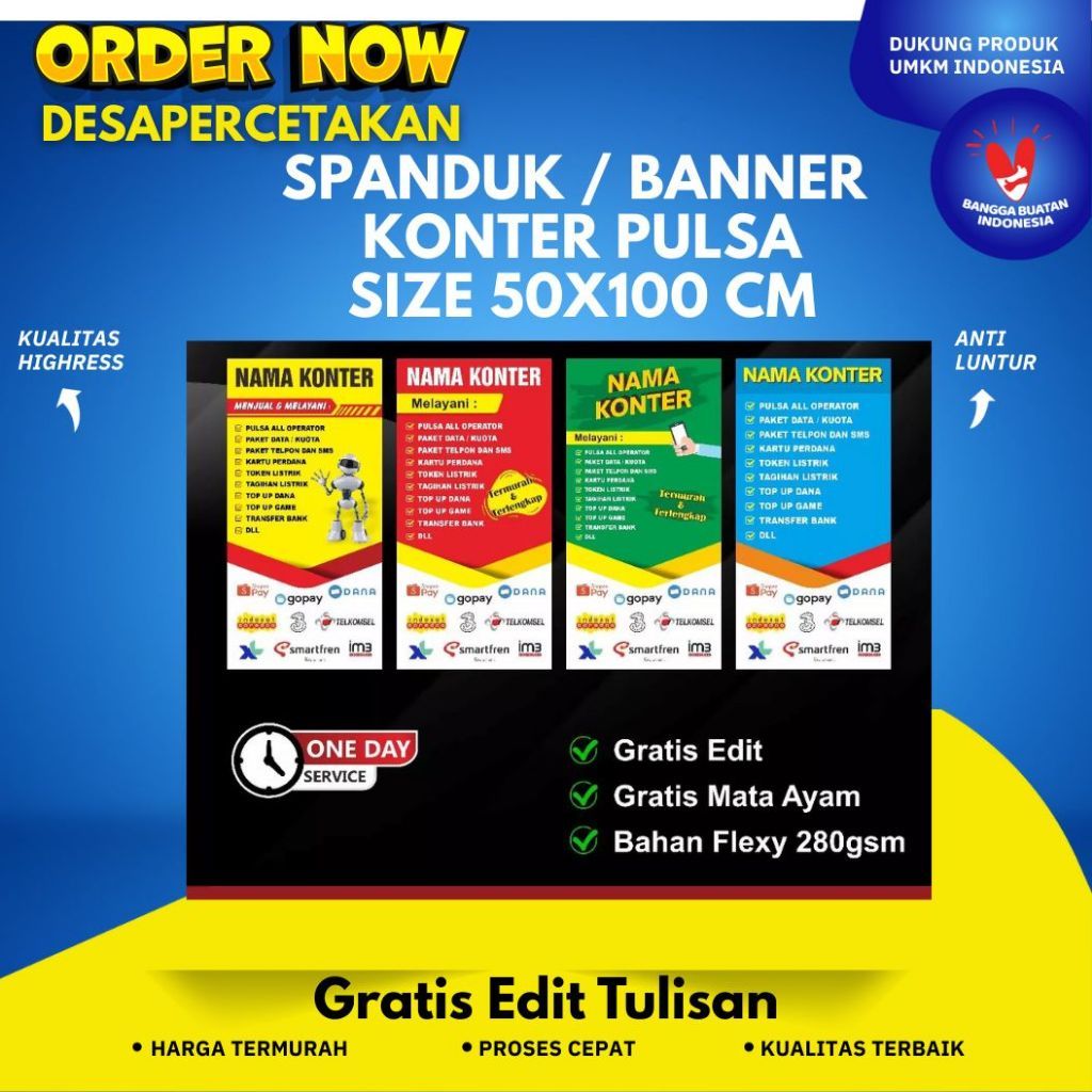 [ 50x100cm ] Spanduk Banner Konter Pulsa Cell Seluler / Banner Jual Pulsa / Spanduk Konter Cell TERM