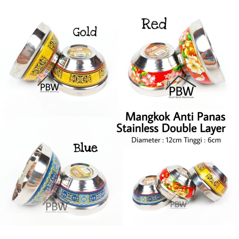 TERLARIS Mangkok Anti Panas Stainless Motif / Mangkok Double Layer Stainless / Mangkok MPASI