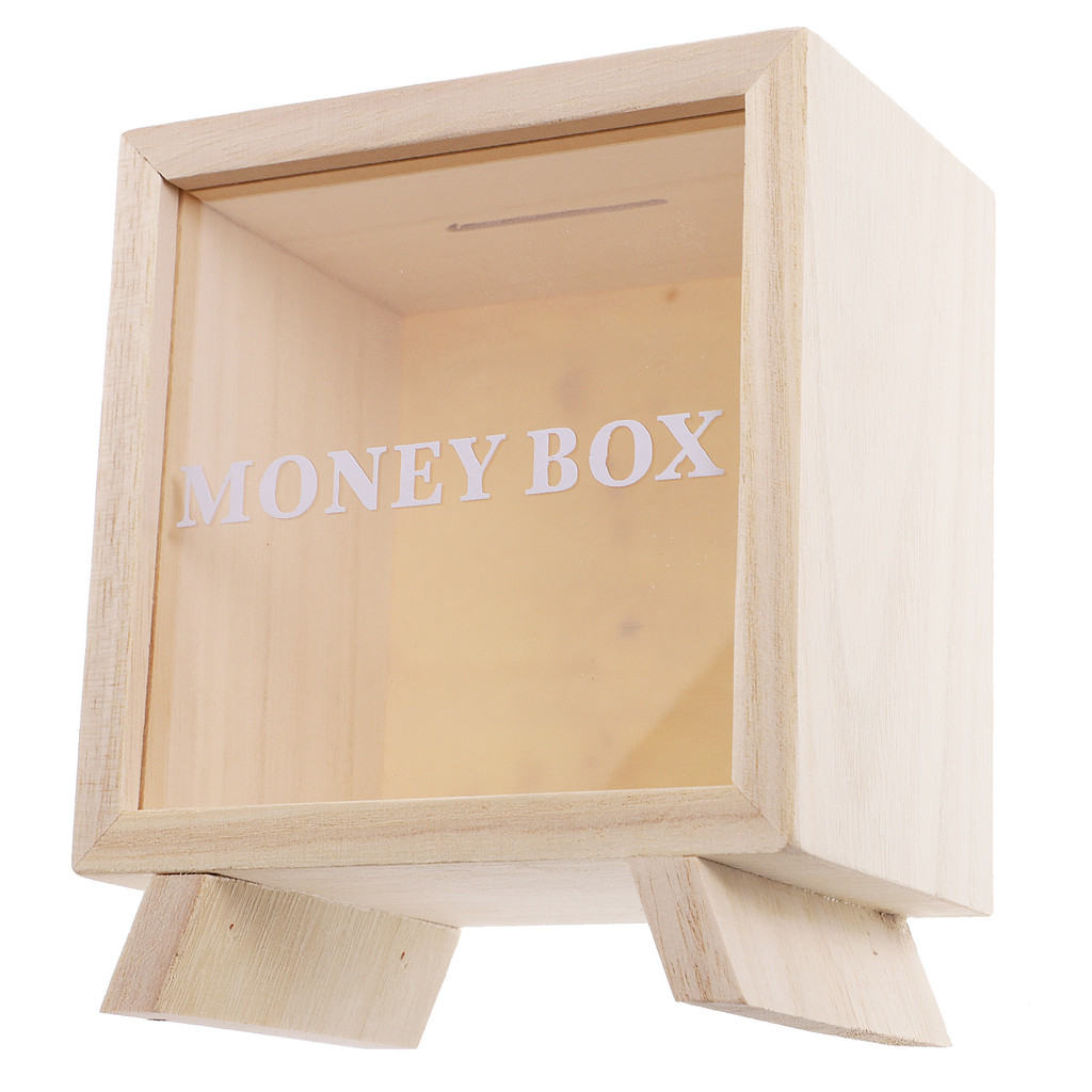 Wood Piggy Bank Money Saving Box Transparent Window Design Coin Bank for Adults Kids Gift Savings Ja