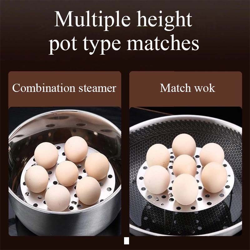 Rak Kukus Bundar Besar Stainless Steel Nampan Kukus Rak Kukus Telur Lipat 7 Lubang