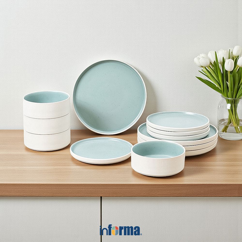 Informa Appetite Set 12 Pcs Marley Perlengkapan Makan Porcelain - Hijau Bowl And Plate Set Mangkuk D