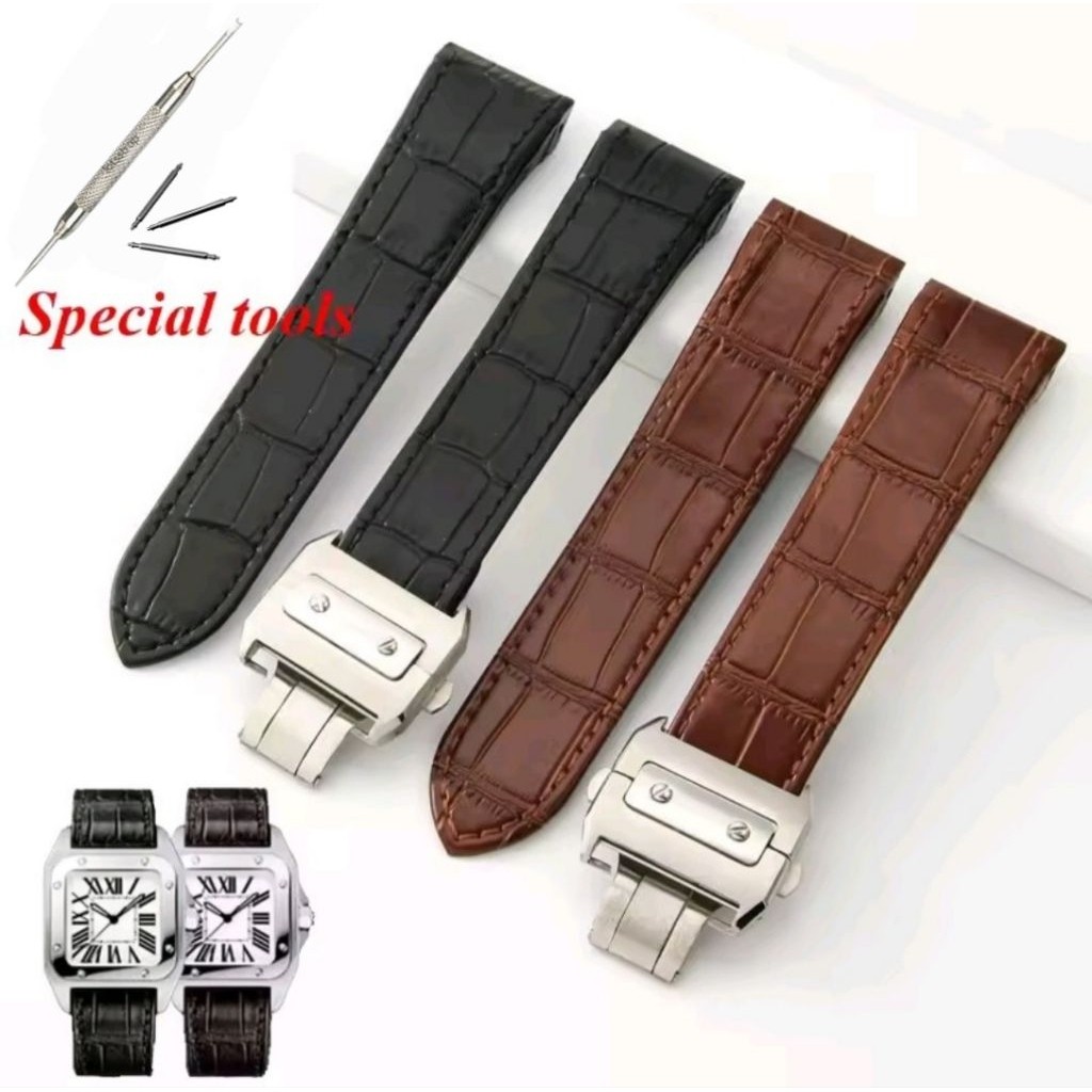 Tali Jam Tangan Cartier Santos Kulit Leather Motif Strap Jam Cartier Santos kulit
