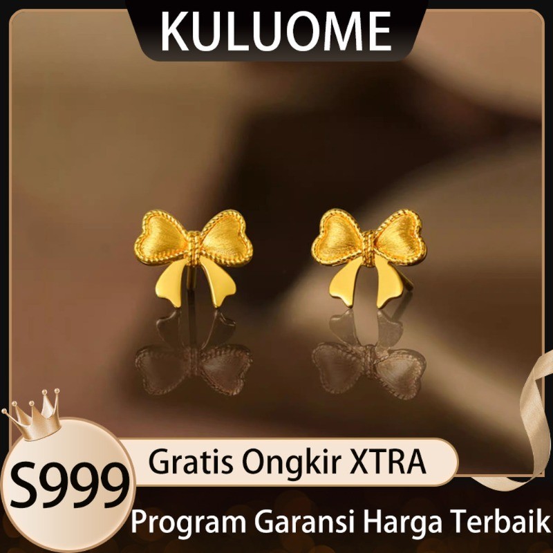 KULUOME Anting Emas Gadis Menari Pita Vietnam Pasir Emas Mengkilap Disikat Anting Stud Berkilau s999