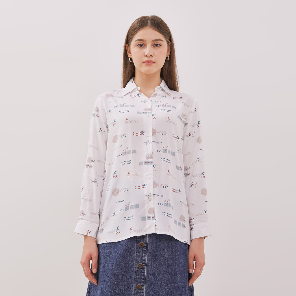 DUST Kemeja Noura Abstrak Putih Comfease (D.116505)