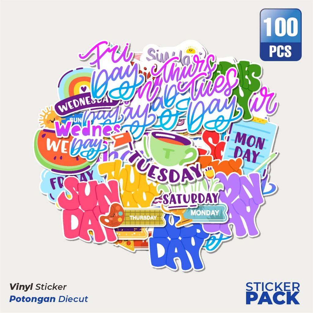 100 PCS MURAH Stiker NAMA NAMA HARI Waterproof Aesthetic- Untuk Laptop, Motor, dan Helm - Paper Stat