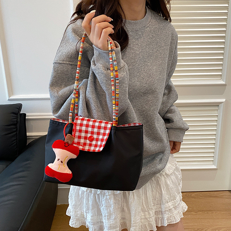 Tas Penyimpanan Portabel Tas Wanita Tas Ketiak Tas Kotak-kotak Hitam Tas Bahu Kecil