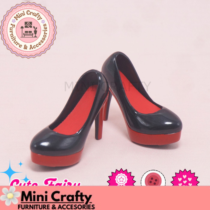 Sepatu High Heels Black Red 3.5x1cm boneka BJD Doll Blythe - Mini Crafty