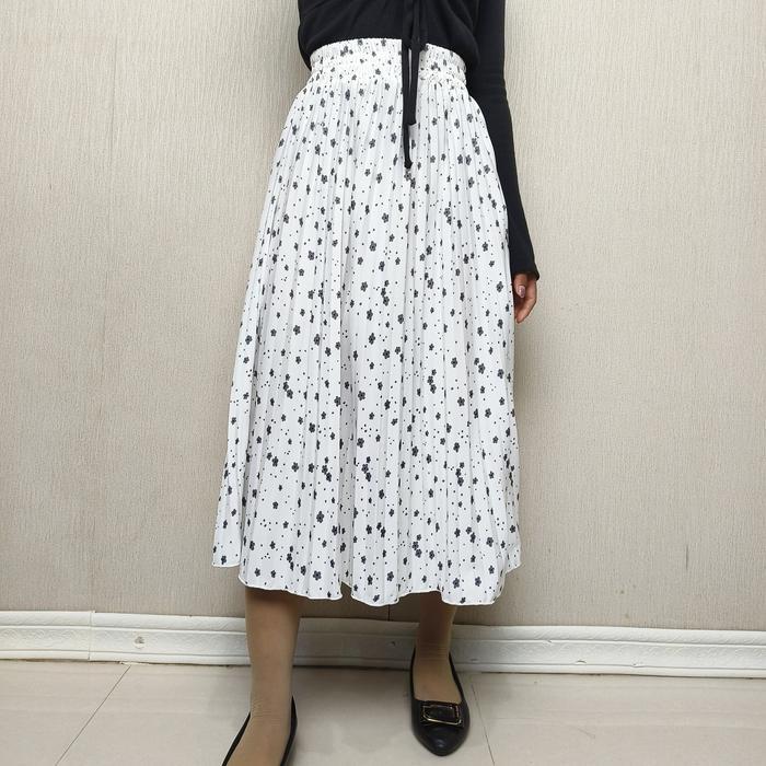 Rok Plisket 7/8 Motif Sakura Mini - PUTIH ABU