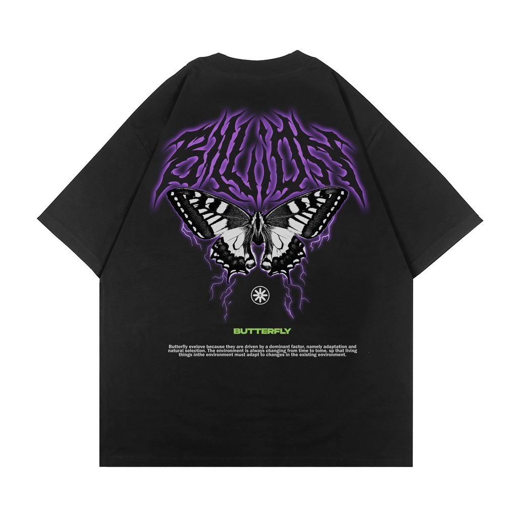 HOT T-SHIRT | KAOS OVERSIZE | BUTTERFLY EFFECT | BLACK WASH | BILLIONSTARS | METAL SERIES